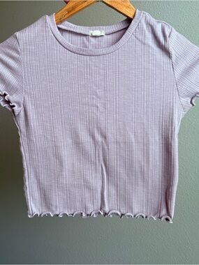 Garage Lavender Ribbed Lettuce-Edge Short Sleeve Tee